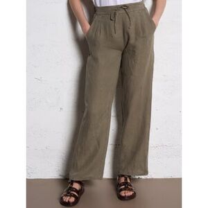 LA FEE MARABOUTEE Green Linen 7/8 Length Wide Leg Pants Trousers Size 38